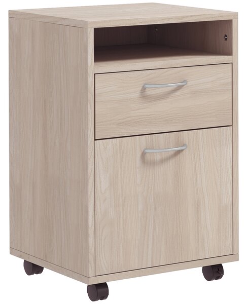 HOMCOM Cassettiera da Ufficio Portadocumenti con Ripiano Aperto e 2 Cassetti, in Legno e Metallo, 40x35x60 cm, Rovere