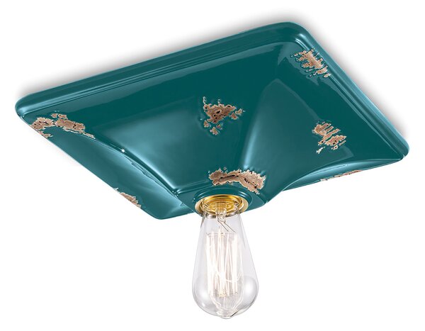 Plafoniera Vintage Quadrata Grande Ceramica Verde 1 Luce E27