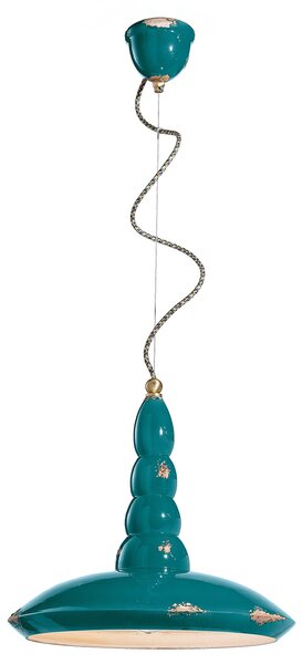 Lampadario Vintage Vague Vintage Ferro E Ceramica Verde 1 Luce E27 40Cm
