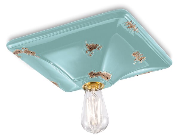 Plafoniera Vintage Quadrata Grande Ceramica Azzurra 1 Luce E27