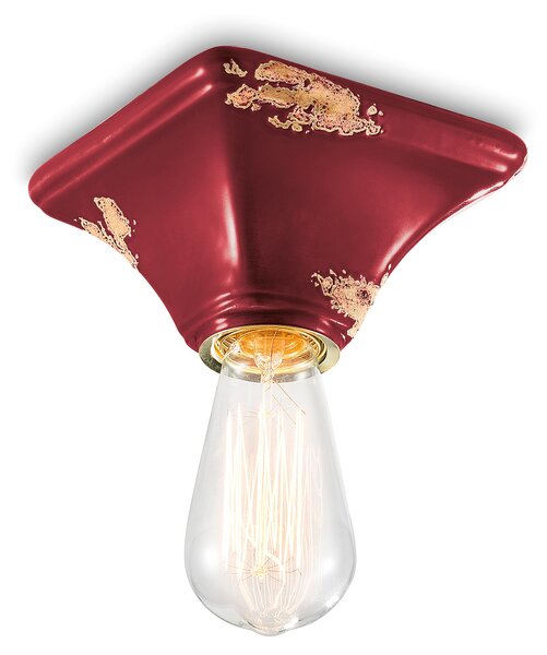 Plafoniera Vintage Quadrata Piccola Ceramica Bordeaux 1 Luce E27