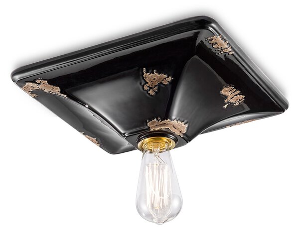 Plafoniera Vintage Quadrata Grande Ceramica Nera 1 Luce E27