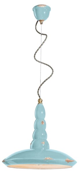Lampadario Vintage Vague Vintage Ferro E Ceramica Azzurro 1 Luce E27 40Cm