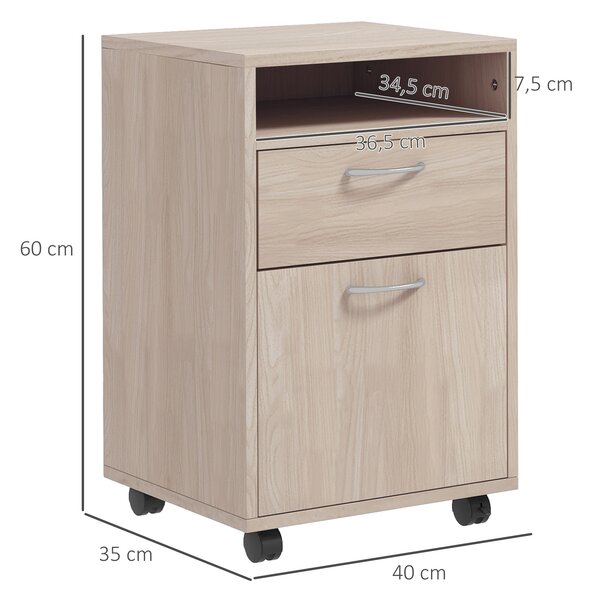HOMCOM Cassettiera da Ufficio Portadocumenti con Ripiano Aperto e 2 Cassetti, in Legno e Metallo, 40x35x60 cm, Rovere