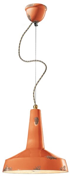Lampadario Vintage Vague Vintage Ferro E Ceramica Arancio 1 Luce E27 35Cm