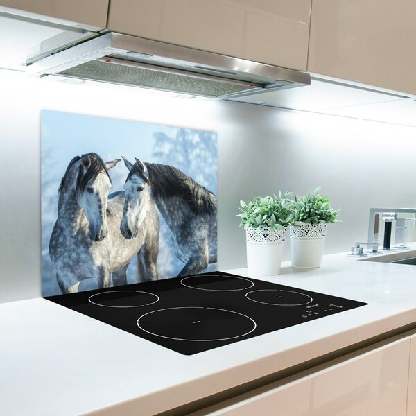 Tagliere in vetro Cavalli grigi in inverno 60x52 cm