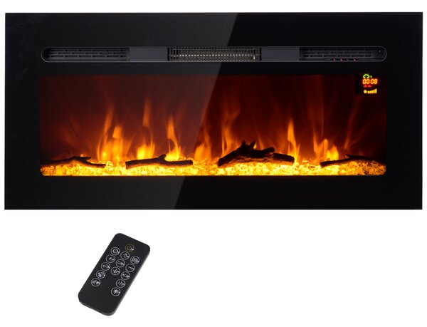 HOMCOM Camino Elettrico 1800W Regolabile con Telecomando, in Acciaio e Vetro Temperato, 91.4x15.8x45 cm, Nero