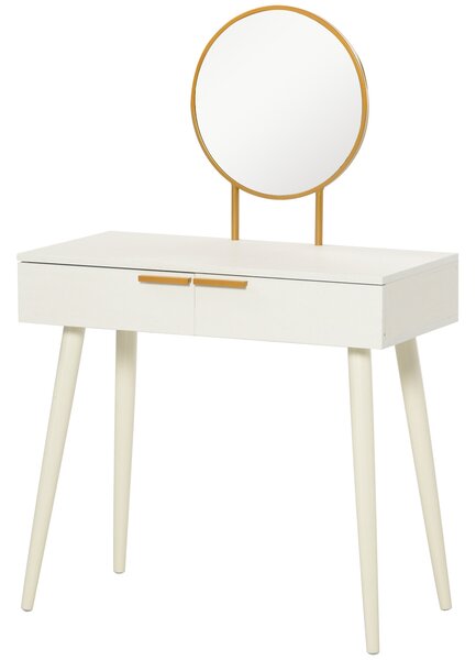 HOMCOM Tavolo Trucco con Specchio e 2 Cassetti per Accessori, in Legno, 80x40x123 cm, Bianco