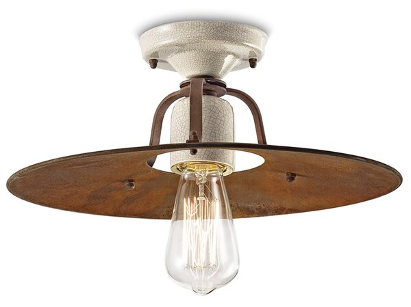 Plafoniera Vintage Grunge Ferro E Ceramica Craquele' 1 Luce E27 40Cm