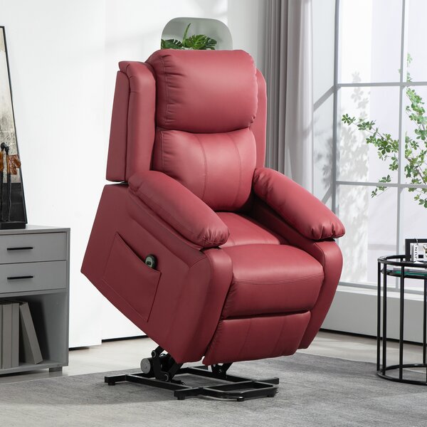 HOMCOM Poltrona con Poggiapiedi e Telecomando Alzapersona Reclinabile da 45° a 160°, Sedia in Pelle PU, 76x90x105 cm, Rosso | Aosom Italy
