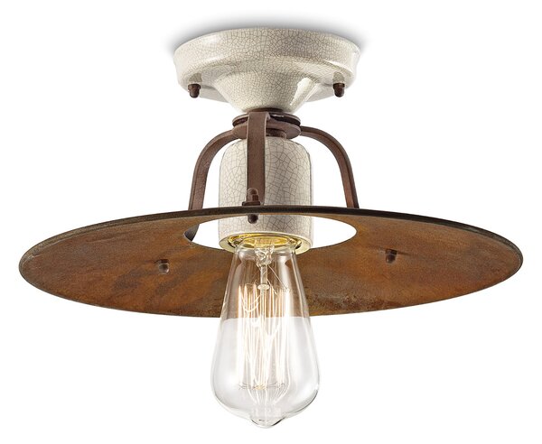 Plafoniera Vintage Grunge Ferro E Ceramica Craquele' 1 Luce E27 30Cm