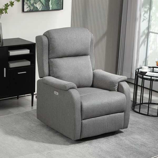 HOMCOM Poltrona Reclinabile con Poggiapiedi e USB, Sedia fino a 160 ° in Tessuto Effetto Lino, 77x91x106 cm, Grigio Scuro | Aosom Italy