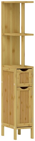 HOMCOM Colonna Bagno naturale e moderno di bambù con Ripiani Aperti e Armadietti con Ante Magnetiche, 18x30x120 cm, Colore Legno |Aosom Italy