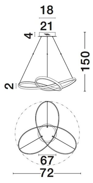 Lampadario LED futuristico Fusion in colori senza tempo, Variante: 720 x 1500 mm, 3000 K, bianco