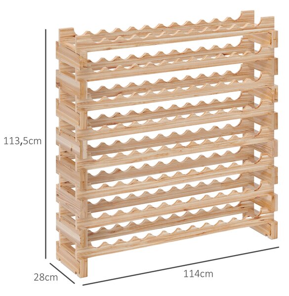 HOMCOM Portabottiglie in Legno di Pino, Cantinetta Vini con 8 Ripiani per 96 Bottiglie, 114x28x113.5 cm, Colore Legno
