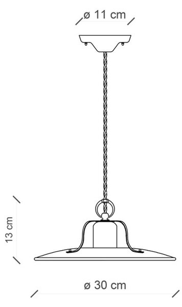 Lampadario Vintage Grunge Ferro E Ceramica Craquele' 1 Luce E27 30Cm