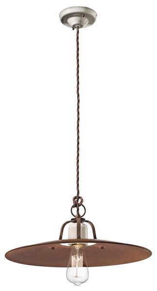 Lampadario Vintage Grunge Ferro E Ceramica Craquele' 1 Luce E27 40Cm