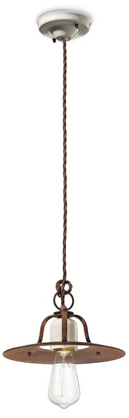 Lampadario Vintage Grunge Ferro E Ceramica Craquele' 1 Luce E27 25Cm