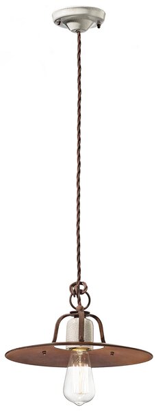 Lampadario Vintage Grunge Ferro E Ceramica Craquele' 1 Luce E27 30Cm