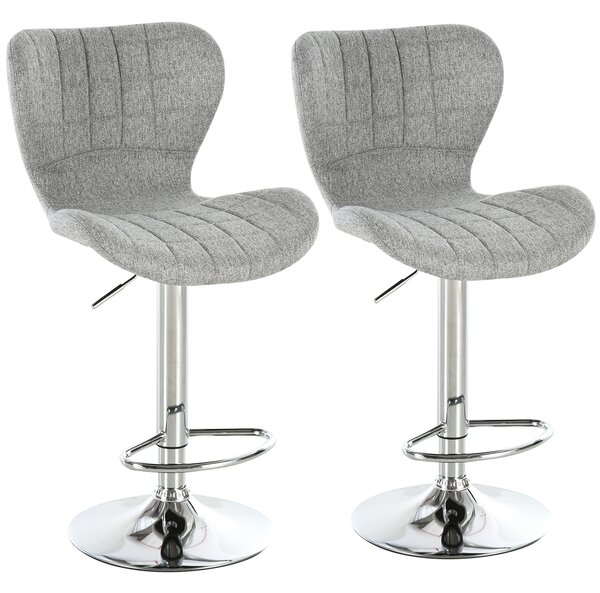 HOMCOM Set 2 Sgabelli Moderno da Bar con Schienale e Poggiapiedi, Altezza Regolabile, Telaio in metallo, tessuto in Tessuto, Grigio|Aosom Italy