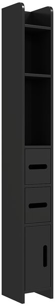 Mobiletto Bagno Salvaspazio con Mensole e Armadietti a 3 livelli, Alto Portaoggetti Indipendente a Colonna, in Legno 15x17x120cm, Nero| Aosom Italy