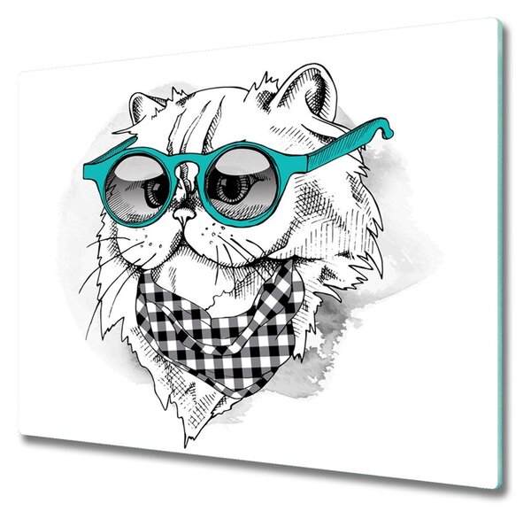 Tagliere in vetro Gatto con occhiali 60x52 cm