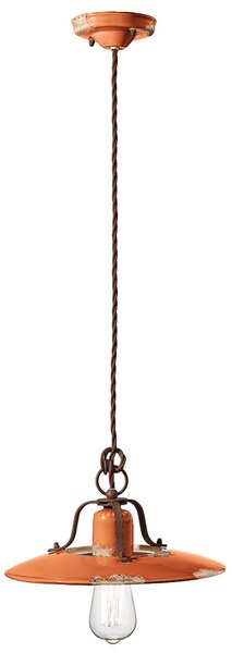 Lampadario Vintage Country Ferro E Ceramica Arancio 1 Luce E27 30Cm