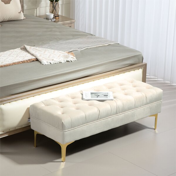 HOMCOM cassapanca contenitore Imbottita con Feltrini antiscivolo, in Tessuto Effetto Velluto,per Fondoletto e ingresso, Beige| Aosom Italy