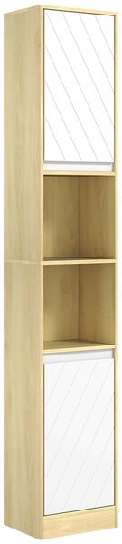 HOMCOM Mobile Colonna Bagno Salvaspazio in Legno con 2 Armadietti e Ripiani, 30x24x170 cm, Rovere e Bianco