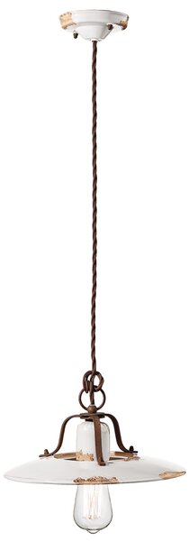 Lampadario Vintage Country Ferro E Ceramica Bianco 1 Luce E27 30Cm