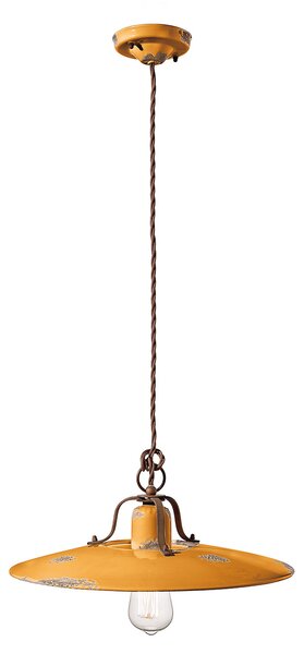 Lampadario Vintage Country Ferro E Ceramica Giallo 1 Luce E27