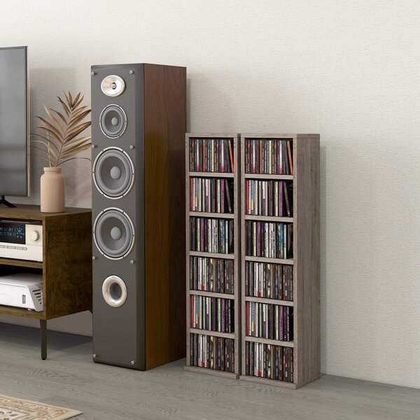 HOMCOM Set di 2 Scaffali Porta CD con Mensole Regolabili per 204 CD, 21x22.5x88.5 cm, Grigio