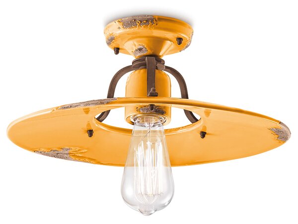 Plafoniera Vintage Country Ferro E Ceramica Giallo 1 Luce E27