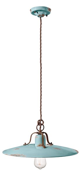 Lampadario Vintage Country Ferro E Ceramica Azzurro 1 Luce E27