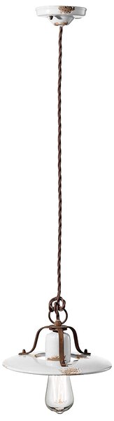 Lampadario Vintage Country Ferro E Ceramica Bianco 1 Luce E27 25Cm
