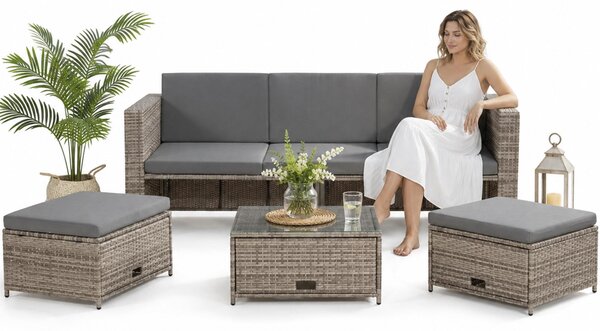 Mucola mobili da giardino 6 pezzi gruppo salotto giardino set pouf polyrattan nero set salotto gruppo pranzo balcone - grigio