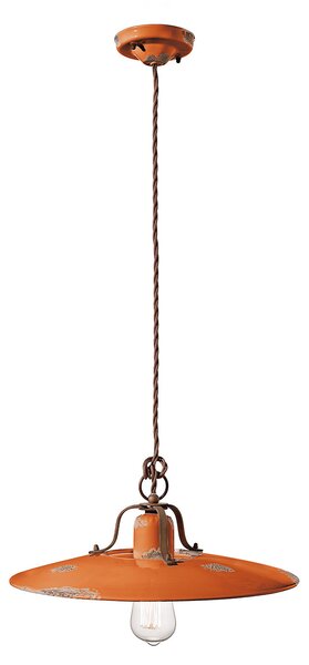 Lampadario Vintage Country Ferro E Ceramica Arancio 1 Luce E27