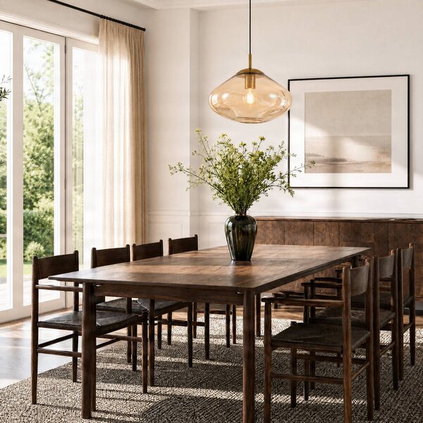 Lampada a sospensione in vetro Lelia Lindby, dimmerabile, Crema / Ambra, Soggiorno / Sala da pranzo, Vetro, Design, Lampada a sospensione