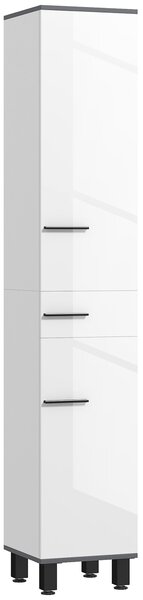 HOMCOM Mobile Colonna Bagno con 2 Armadietti con Ripiani Regolabili e Cassetto, 34x32x190 cm, Bianco