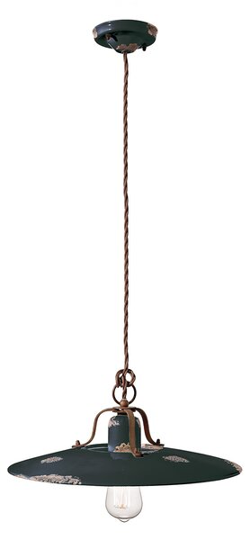 Lampadario Vintage Country Ferro E Ceramica Nero 1 Luce E27