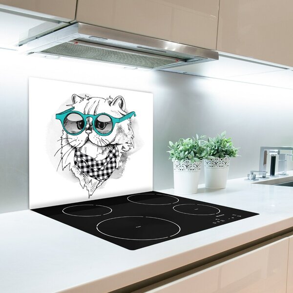 Tagliere in vetro Gatto con occhiali 60x52 cm