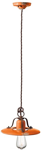 Lampadario Vintage Country Ferro E Ceramica Arancio 1 Luce E27 25Cm