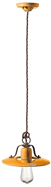Lampadario Vintage Country Ferro E Ceramica Giallo 1 Luce E27 25Cm