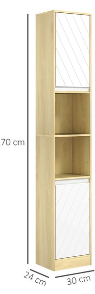 HOMCOM Mobile Colonna Bagno Salvaspazio in Legno con 2 Armadietti e Ripiani, 30x24x170 cm, Rovere e Bianco