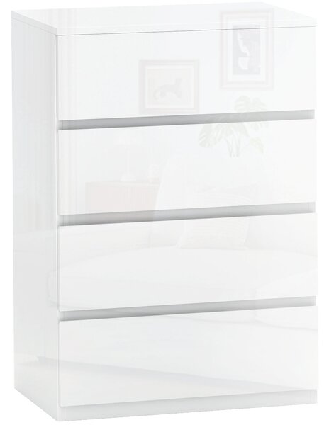 HOMCOM Cassettiera Moderna 4 Cassetti Antiribaltamento in Legno, 55x33x80 cm, Bianco Lucido