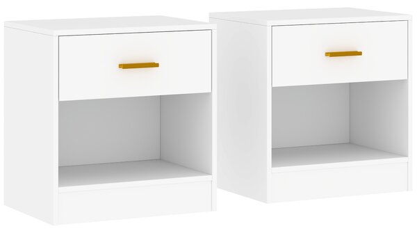 HOMCOM Set 2 Comodini Moderni in Legno con Cassetto e Ripiano Aperto, 39x28x41 cm, Bianco