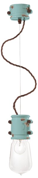 Lampadario Vintage Urban Ferro E Ceramica Azzurro 1 Luce E27 12Cm