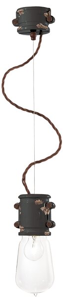 Lampadario Vintage Urban Ferro E Ceramica Nero 1 Luce E27 12Cm