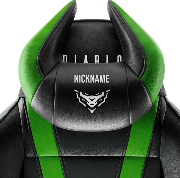 Cuscino poggiatesta Diablo Chairs X-Horn con ricamo personalizzato nero e verde