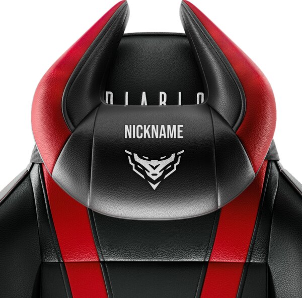 Cuscino poggiatesta Diablo Chairs X-Horn con ricamo personalizzato nero e rosso